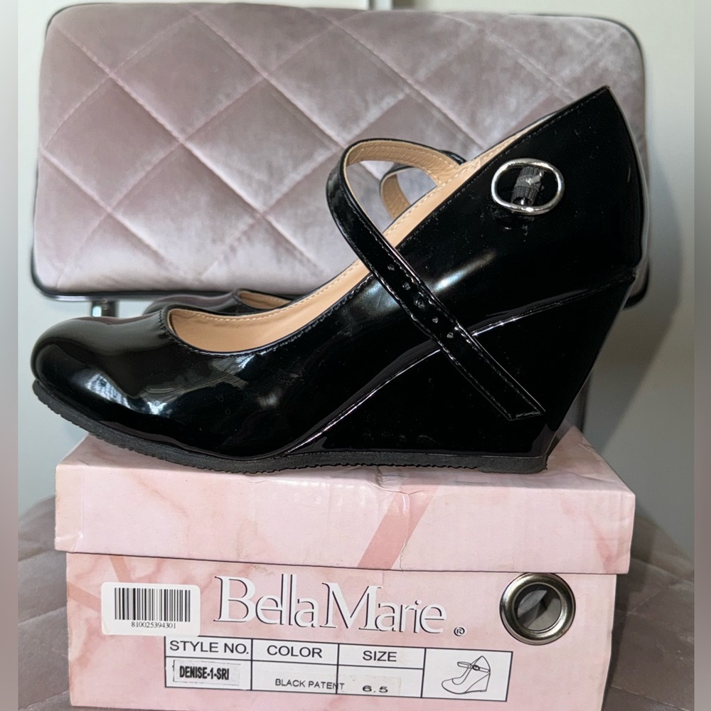 Black Patent Mary Jane Wedge Heel - Size 6.5